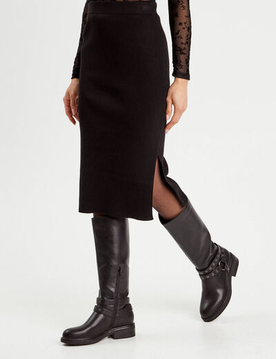 Jupe tricot midi droite noir femme
