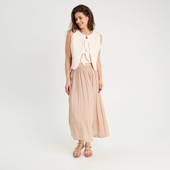 jupe longue evasee effet satin sable femme Jupe longue évasée effet satin sable femme