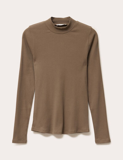 T-shirt manches longues c&ocirc;tel&eacute; vert kaki femme