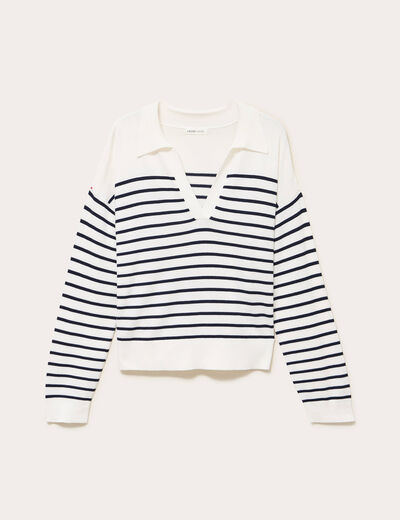 Pull fin manches longues encolure bateau bleu marine femme