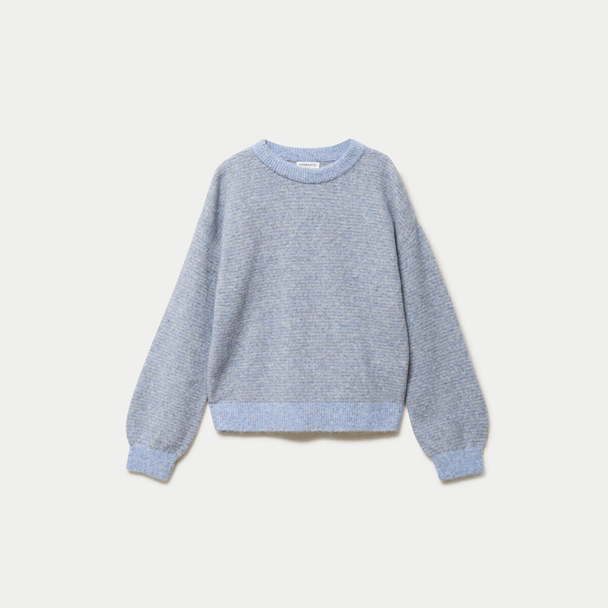 Pull ample col rond manches longues gris femme