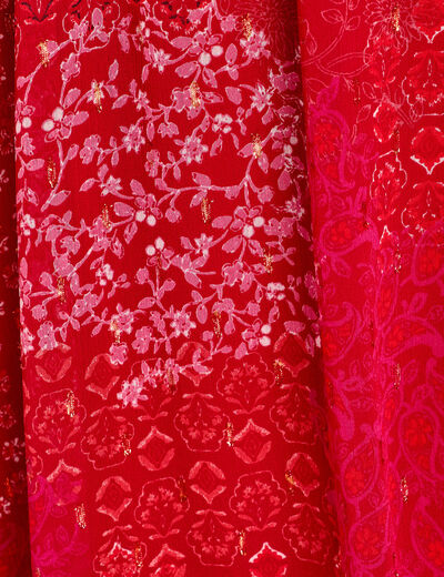 Robe longue évasée col en V rouge femme