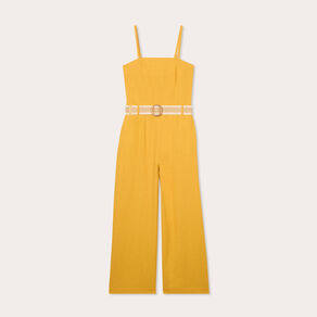 Combinaison pantalon bretelles avec lin jaune citron femme