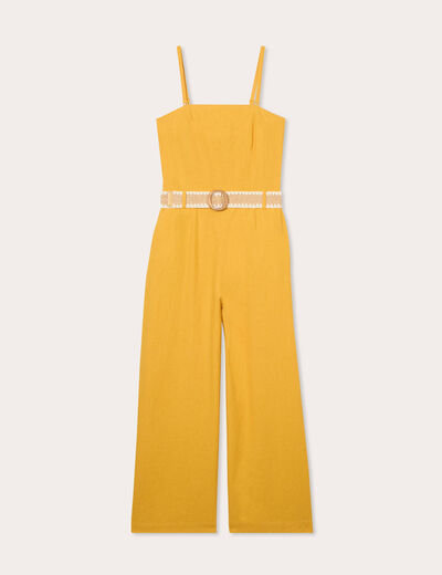 Combinaison pantalon bretelles avec lin jaune citron femme