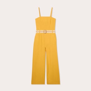 combinaison pantalon bretelles avec lin jaune citron femme Combinaison pantalon bretelles avec lin jaune citron femme
