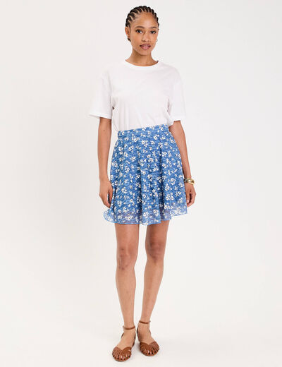 Jupe courte évasée en voile doublée bleu femme