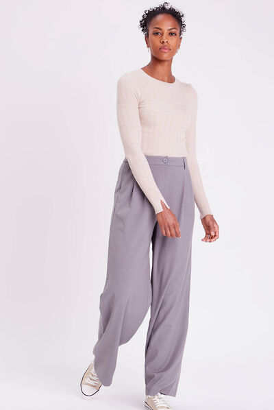 Pantalon city droit pinces gris foncé femme