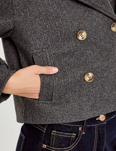 Trench court boutonn&eacute; gris femme
