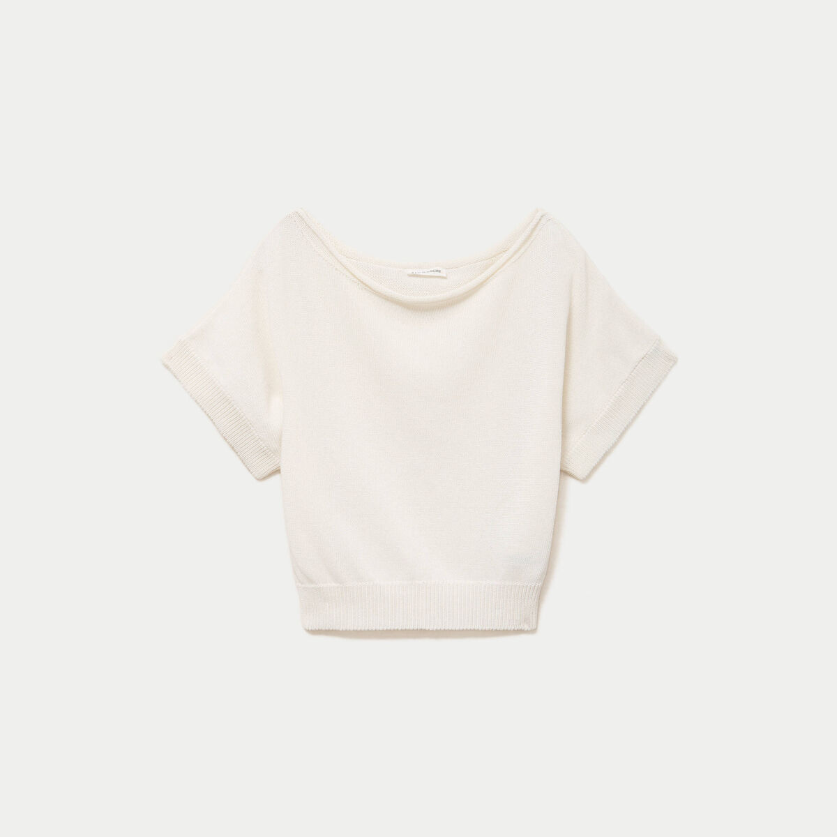 Pull ample cropped manches courtes ecru femme