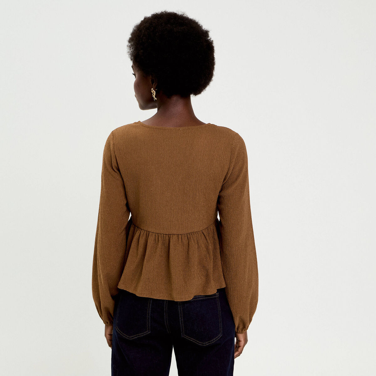 Blouse brod&eacute;e marron fonc&eacute; femme