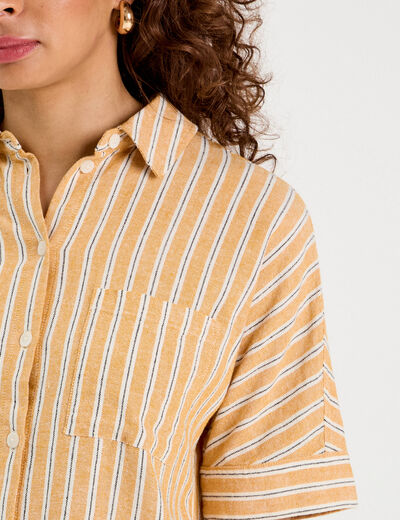 Chemise manches courtes contenant du lin jaune femme
