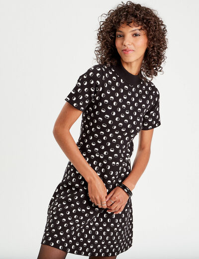 Robe pull manches courtes noir femme