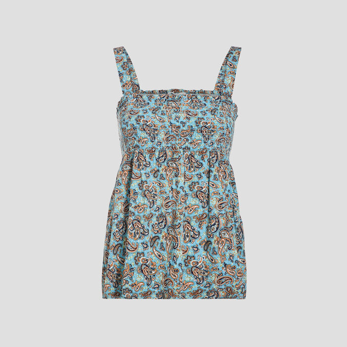 Blouse bretelles larges bleu canard femme