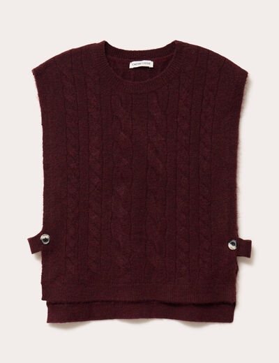 Pull sans manches torsad&eacute; violet fonc&eacute; femme