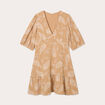 Robe évasée manches courtes camel femme