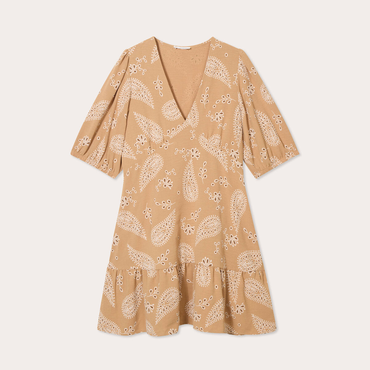 Robe évasée manches courtes camel femme