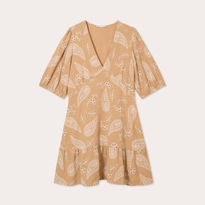 Robe évasée manches courtes camel femme