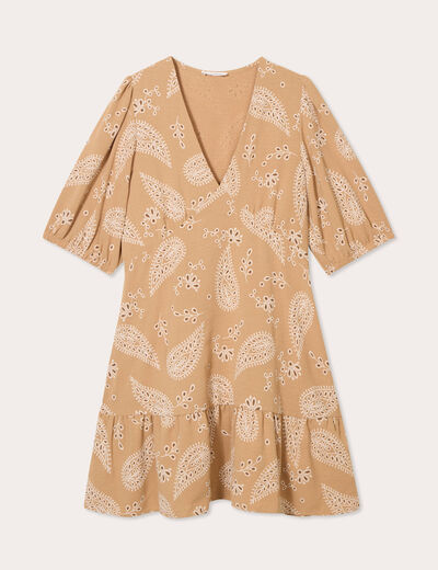 Robe évasée manches courtes camel femme