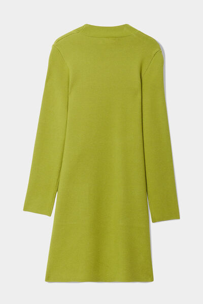 Robe pull droite avec poches vert femme
