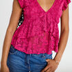 Blouse manches courtes aspect dentelle prune femme