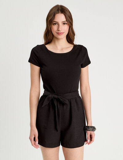 Combishort ceinturée noir femme