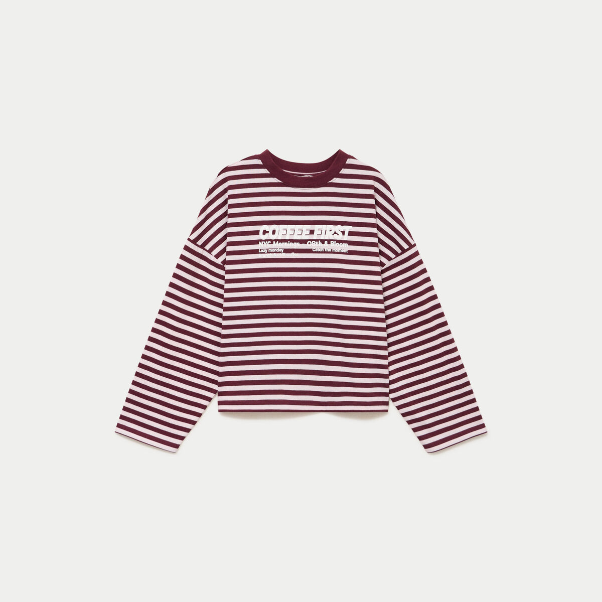 T-shirt col rond manches longues rose femme