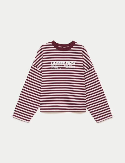 T-shirt col rond manches longues rose femme