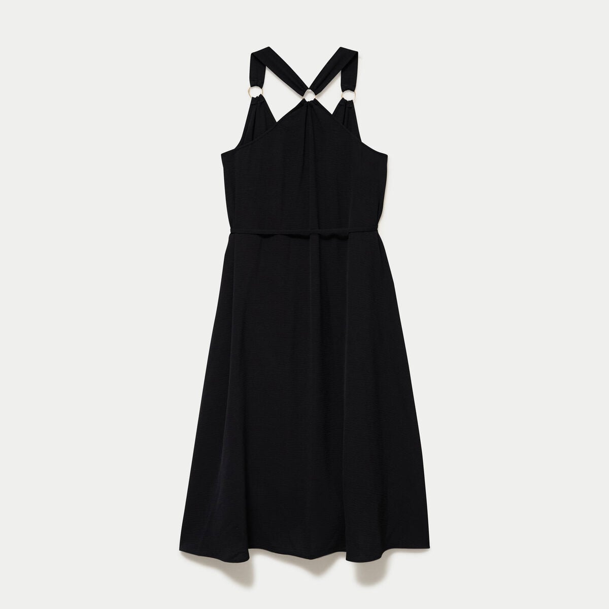 Robe longue droite col v bretelles fines noir femme