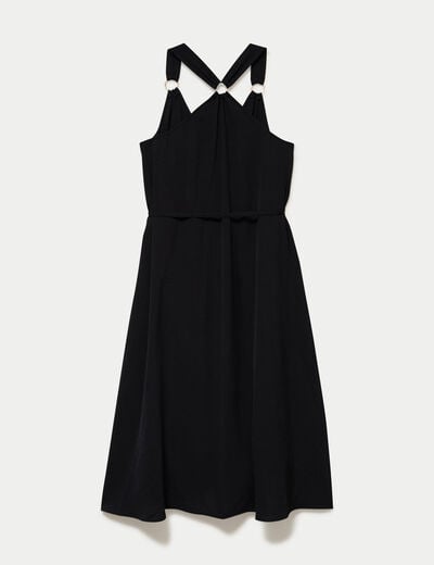 Robe longue droite col v bretelles fines noir femme