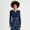 Gilet manches longues ajusté bleu marine femme