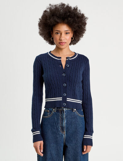 Gilet manches longues ajusté bleu marine femme