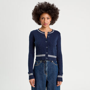 gilet manches longues ajuste bleu marine femme Gilet manches longues ajusté bleu marine femme