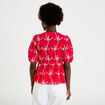 Blouse col v manches courtes brod&eacute;e rouge femme