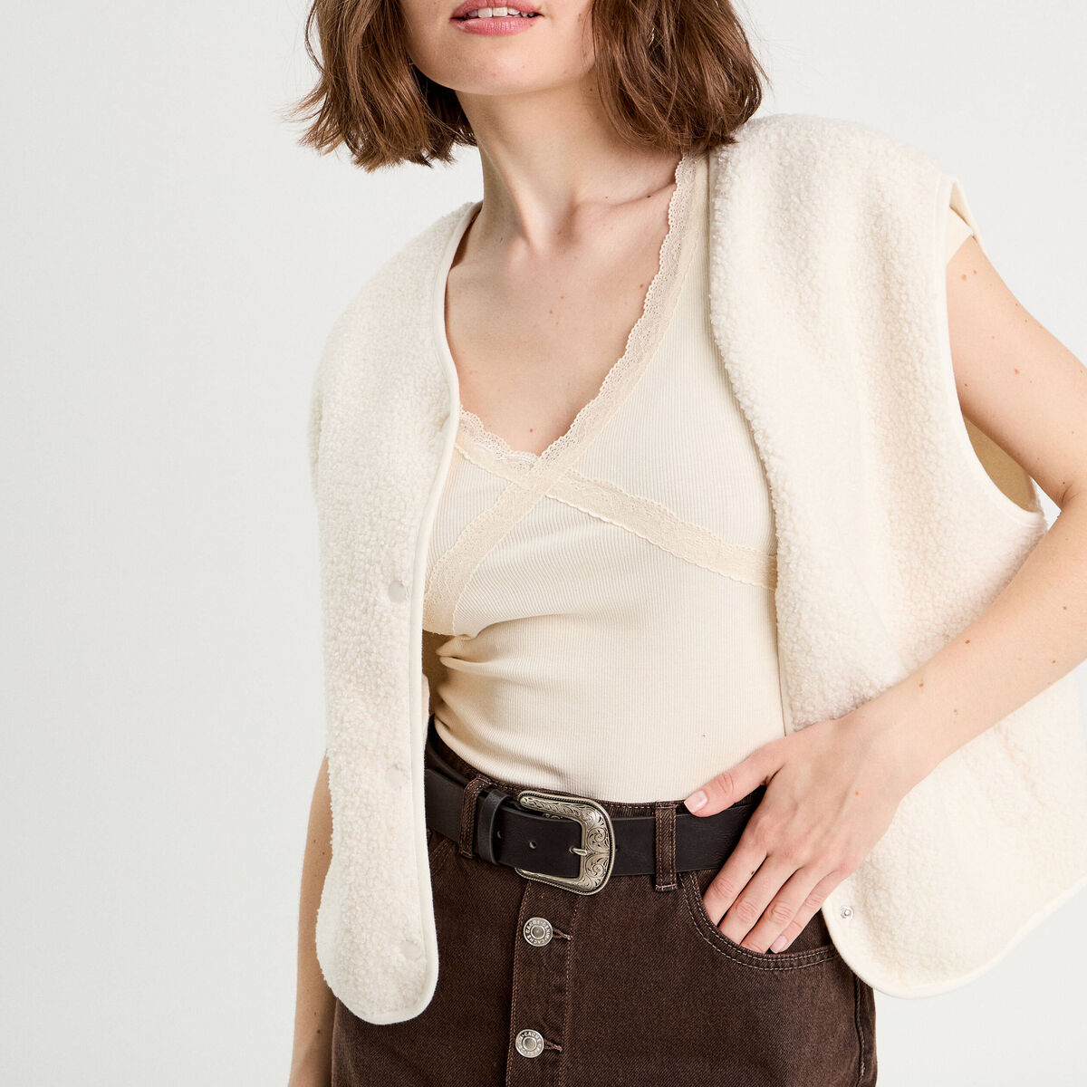 Ceinture large boucle western noir femme