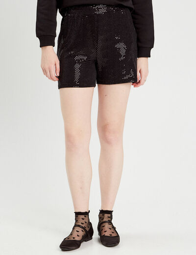 Short ajusté avec sequins noir femme