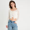 Gilet noué court ecru femme