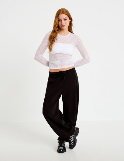 T-shirt ajust&eacute; manches longues blanc femme