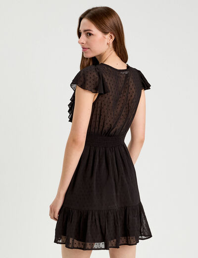 Robe évasée plumetis noir femme