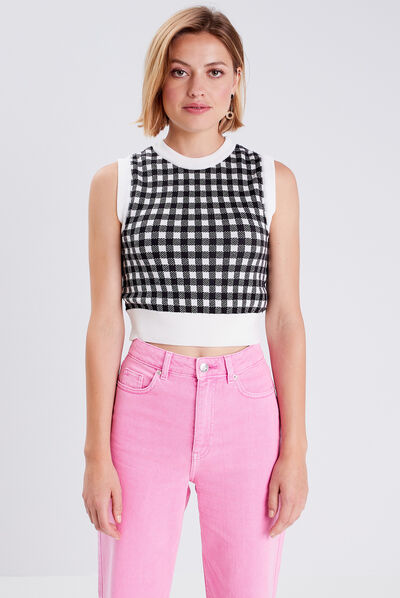 Pull débardeur sans manches noir femme