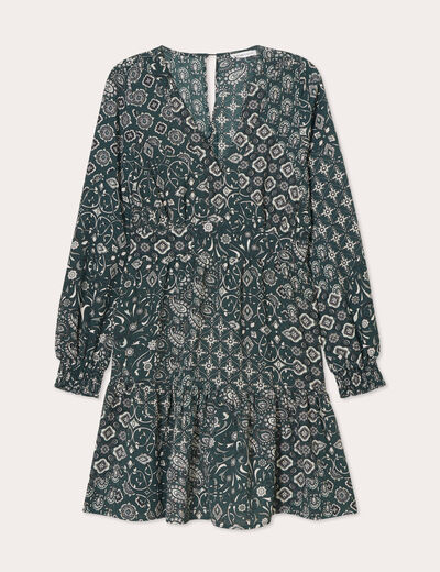 Robe évasée col en V vert femme