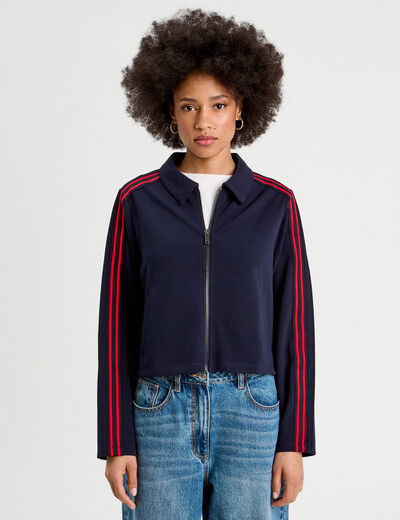 Sweat manches longues zippé bleu marine femme