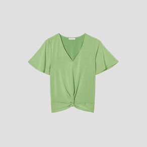 Blouse satin taille nouée vert femme
