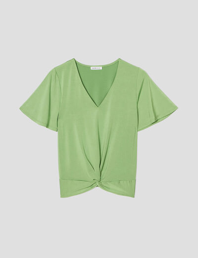 Blouse satin taille nouée vert femme