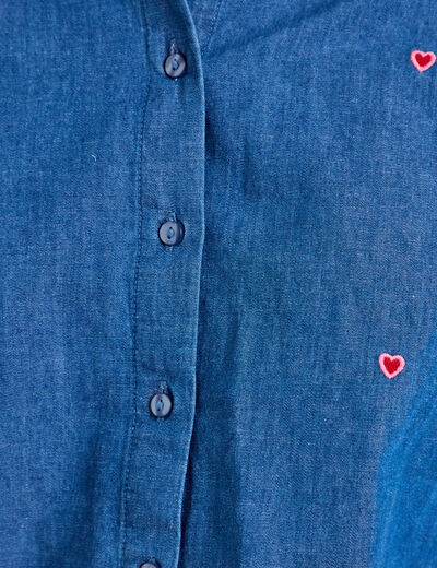 Chemise droite en jean col am&eacute;ricain denim stone femme