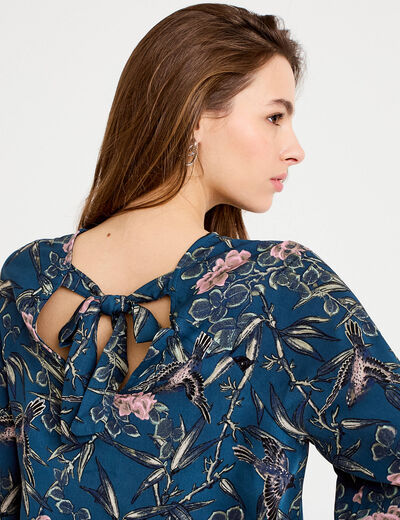Blouse manches longues encolure bateau bleu p&eacute;trole femme