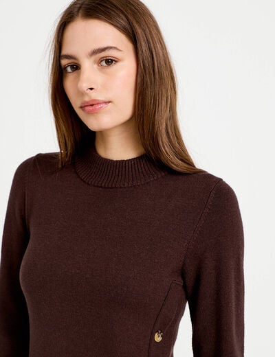 Robe pull ajust&eacute;e manches longues marron fonc&eacute; femme