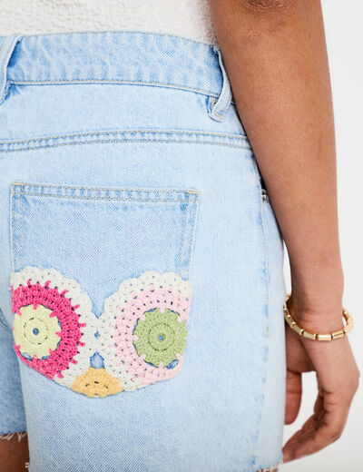 Short en jean taille basse denim bleach femme