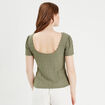 T-shirt manches courtes ajouré vert kaki femme