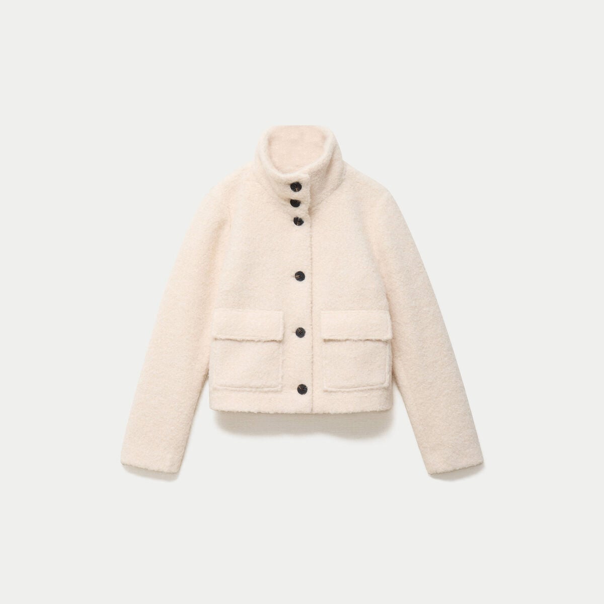 Veste droite bouclette col montant ecru femme