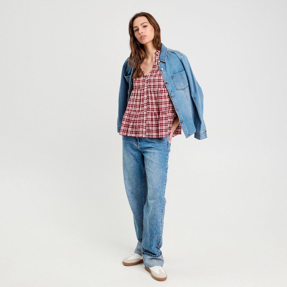 Blouse manches 3/4 bordeaux femme